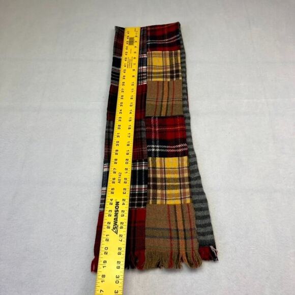 American Eagle Plaid Patchwork Scarf Neck Warmer Multicolor Wool Blend Fringe - Picture 5 of 10